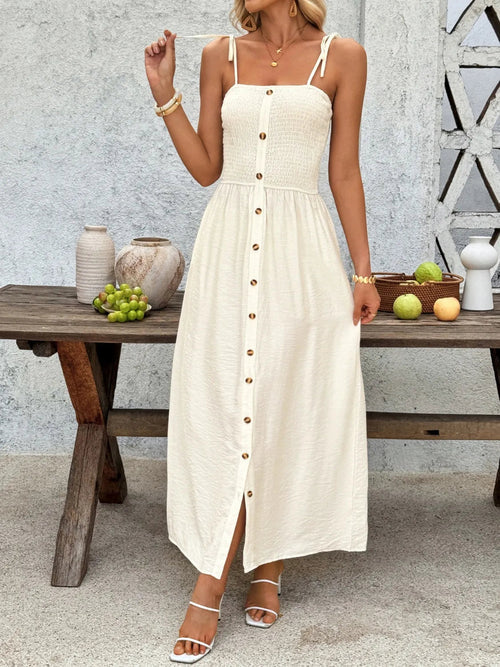 Robe à Boutons avec Bretelles à Nouer – Taille Élastique