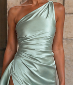 Robe Satin Élégante Paris – Vert Sauge