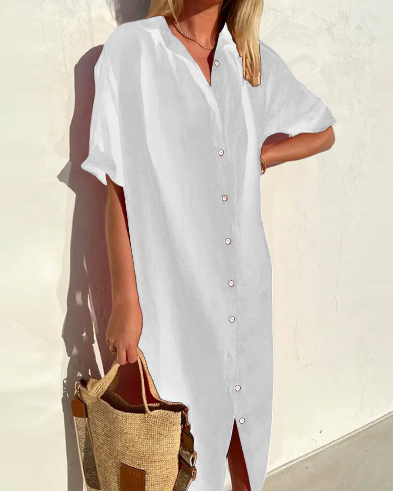 Aria – Robe Chemise Intemporelle en Mélange de Coton