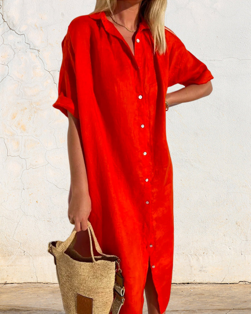 Aria – Robe Chemise Intemporelle en Mélange de Coton