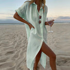 Aria – Robe Chemise Maxi Fluide Look Lin