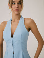 Cotton & Linen Vest With Straight Leg Pants Set