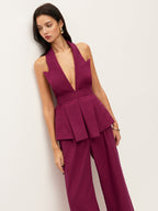 Halter Neck Belted Pocketed Pants Set