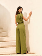 Cotton & Linen One-Shoulder Top With Pants Set