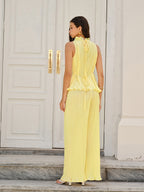 Pleated Top and Wide-Leg Pants Set