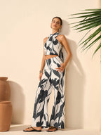 Floral Print Halter Top With Pants Set