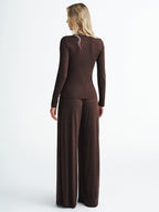 Metal Detail Top and Wide-Leg Pants Set