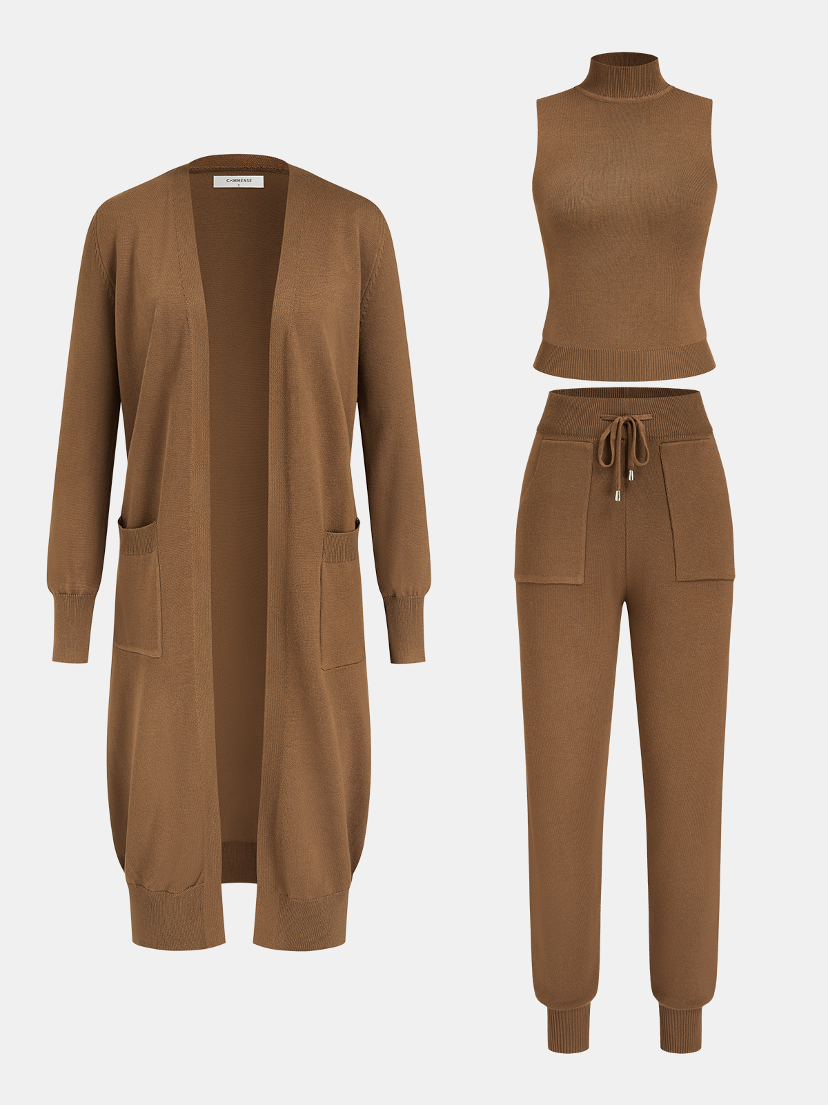Longline Cardigan & Tank Top Sweatpants Three-Piece Set