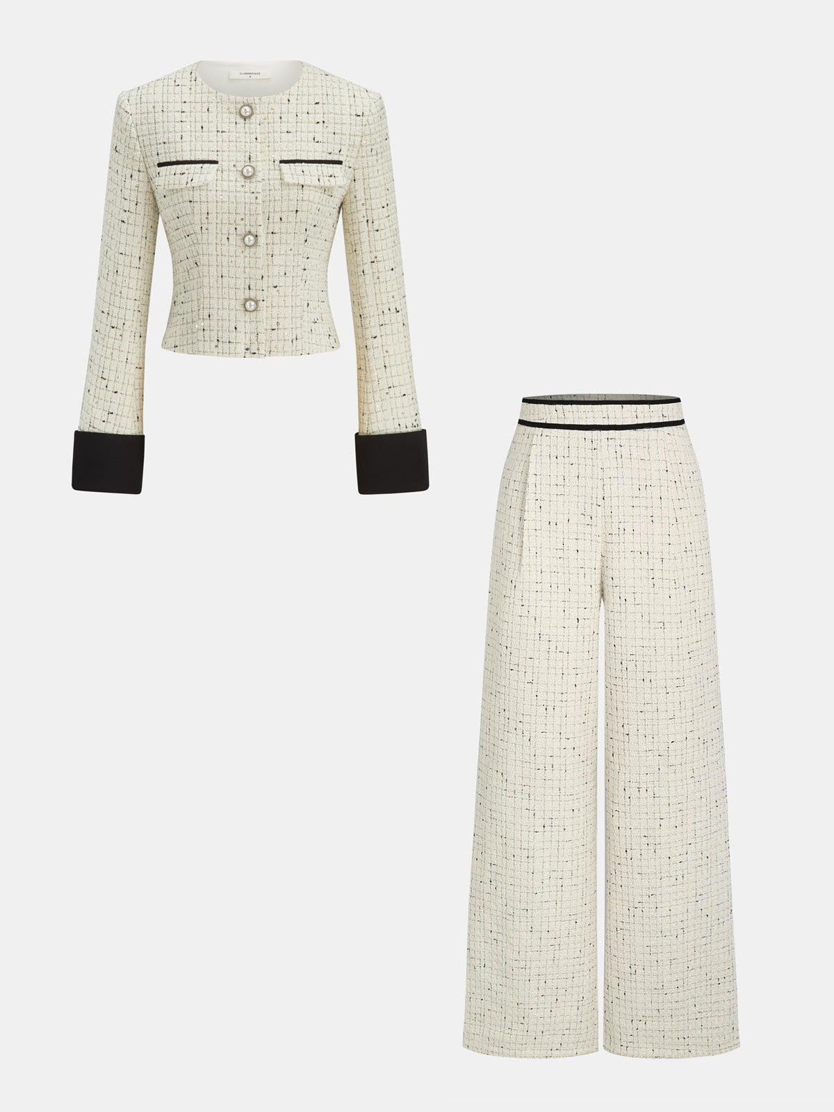 Pearl Button Tweed Jacket & Pants Set