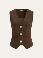 Corduroy Metal Button Vest & Wide-Leg Pants Set