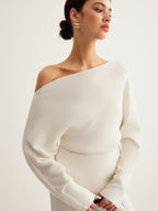 Wool-Blend Asymmetric Sweater & Wide-Leg Pants Set