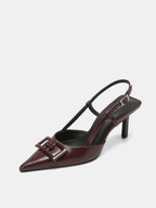 Square Accent Pointed-Toe Slingback Heels