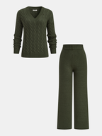 Cable Knit Sweater & Wide-Leg Pant Set