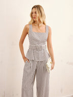 Striped Peplum Top & Wide-Leg Pants Set
