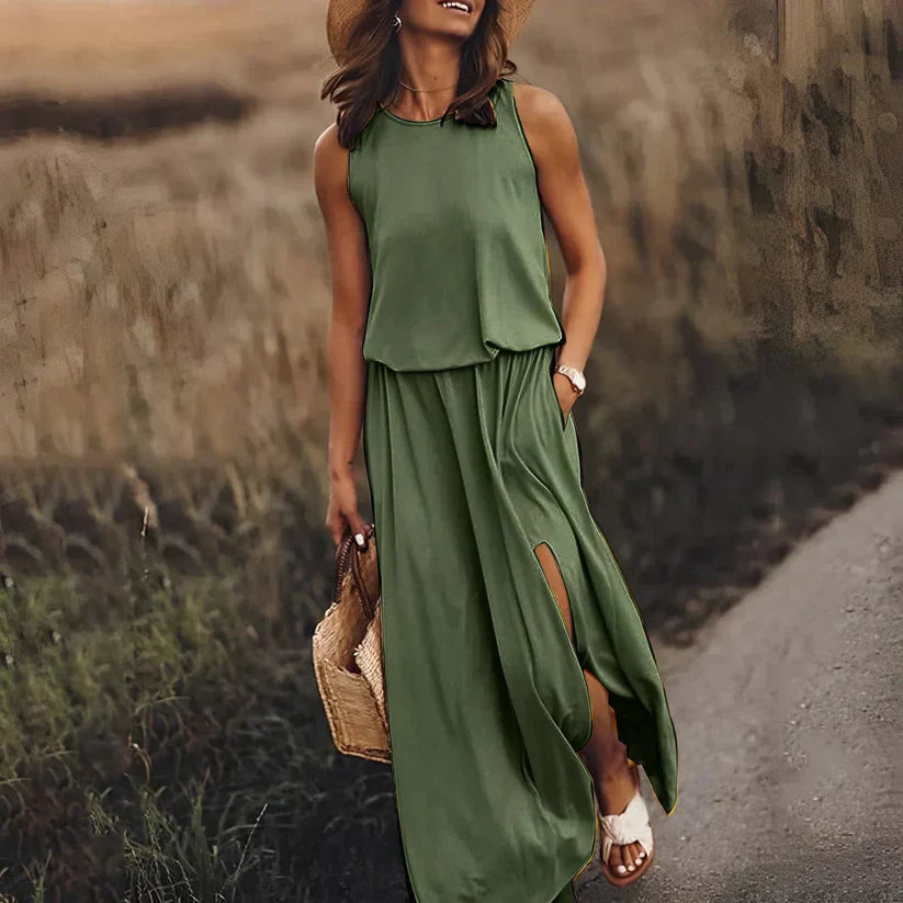 Ivy – Robe Sans Manches Élégante Aspect Lin