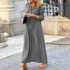 Maya – Robe Maxi Élégante à Col en V et Manches Mi-Longues