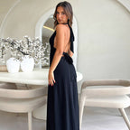Celine – Robe Licou Élégante Aspect Satin avec Fente