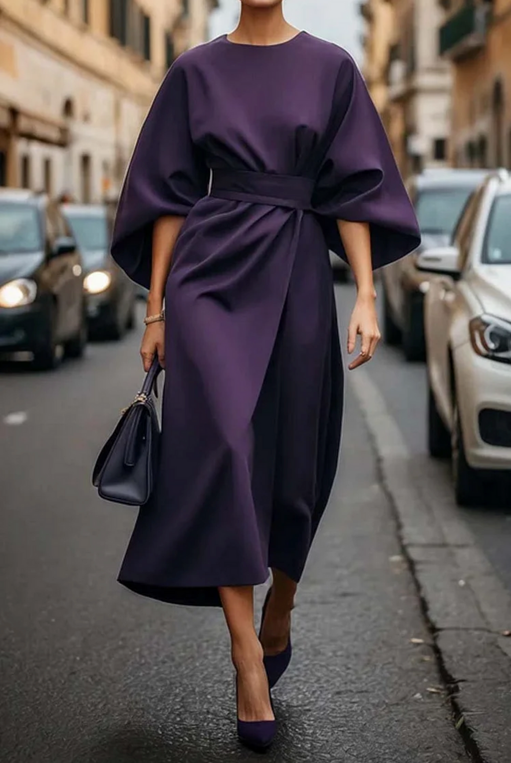 Grace – Robe Élégante à Manches Lanterne et Ceinture
