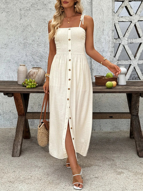 Robe à Boutons avec Bretelles à Nouer – Taille Élastique