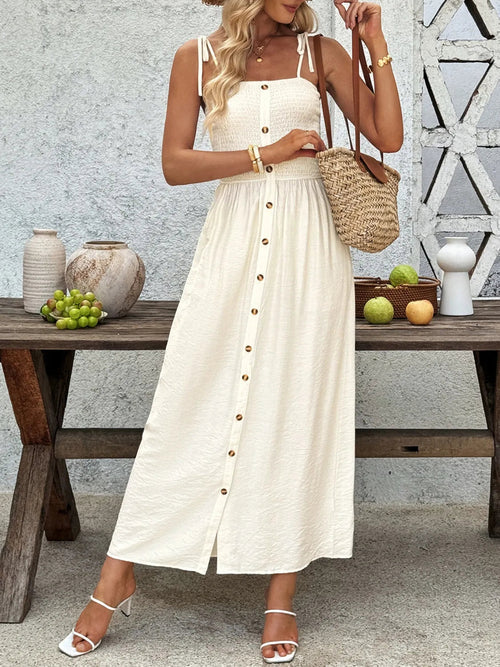 Robe à Boutons avec Bretelles à Nouer – Taille Élastique